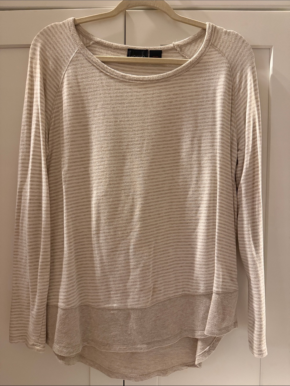 Kersh Cream Thin-Striped Scoop Neck Shirt